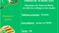 Le Vivarais Badminton 07 vous donne rendez-vous le dimanche 16 mars 2025 à Vals-les-Bains pour une nouvelle étape du Circuit Départemental Jeunes. Pour la deuxième fois de la saison, ce […]